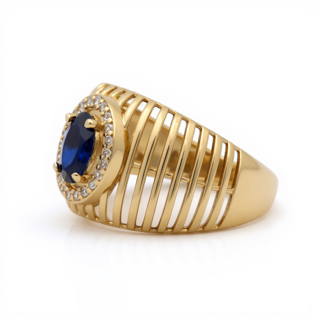 14K Yellow Gold Fashion Women's Ring with Blue Cz / Size 8 / Weight: 2.8 GR / DOWR4FS-17