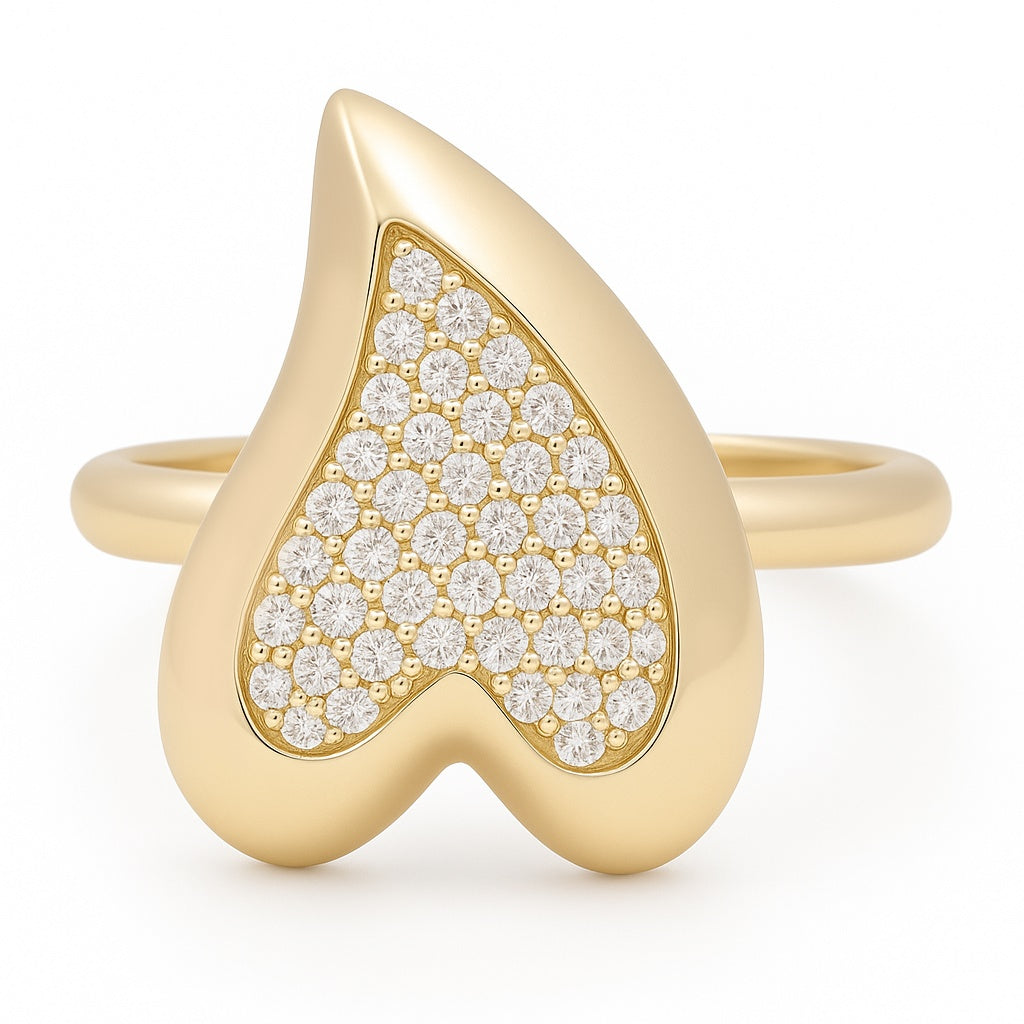 10K Yellow Gold Fashion Heart Women's Ring with Cz / Size: 8 / Weight: 3.1 GR / CQWR0HR-1