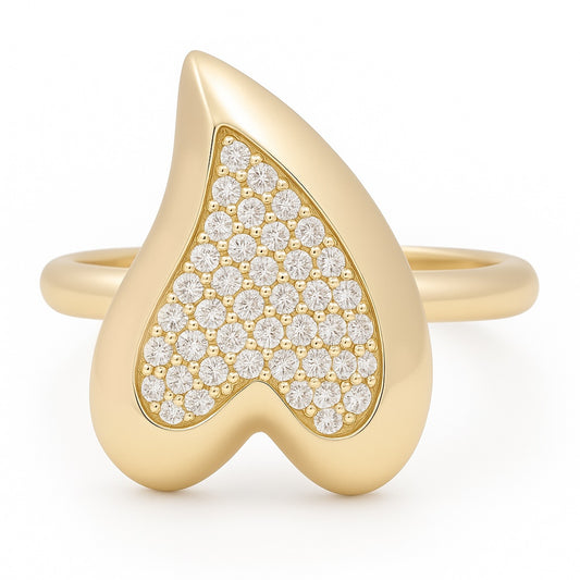 10K Yellow Gold Fashion Heart Women's Ring with Cz / Size: 8 / Weight: 3.1 GR / CQWR0HR-1