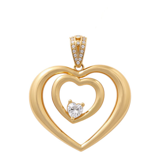 14K Yellow Gold Fashion Heart Pendant with Cz / Weight: 4 GR / COPD4HR-11