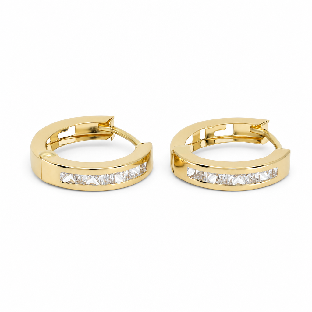 14K Yellow Gold Hoops Earrings with Baguette Stone/ Size: 3mm X12mm / Weight: 1.6 GR / BCFEH4FS3-12