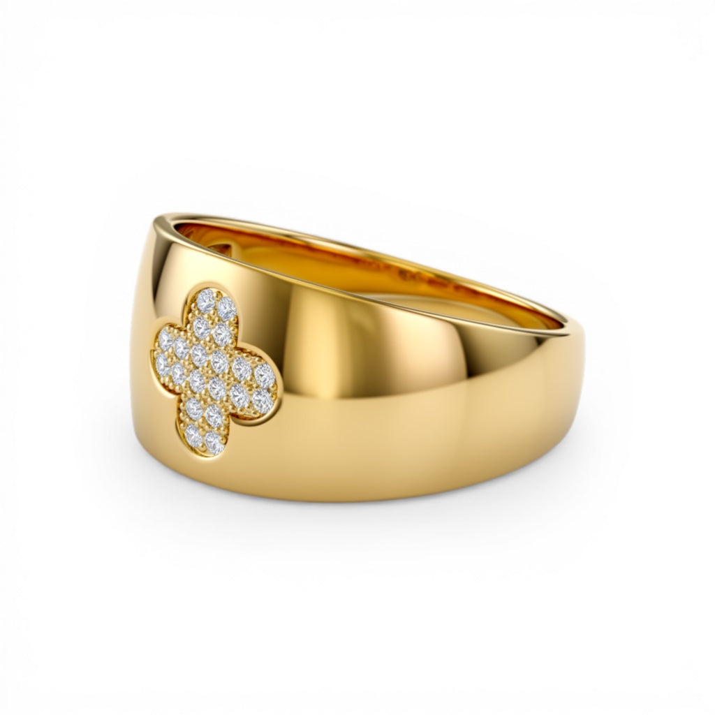 10K Yellow Gold Fashion Clover Women's Ring with White Cz / Size: 7.5 / Weight: 2.1 GR / DQWR0CLV-5