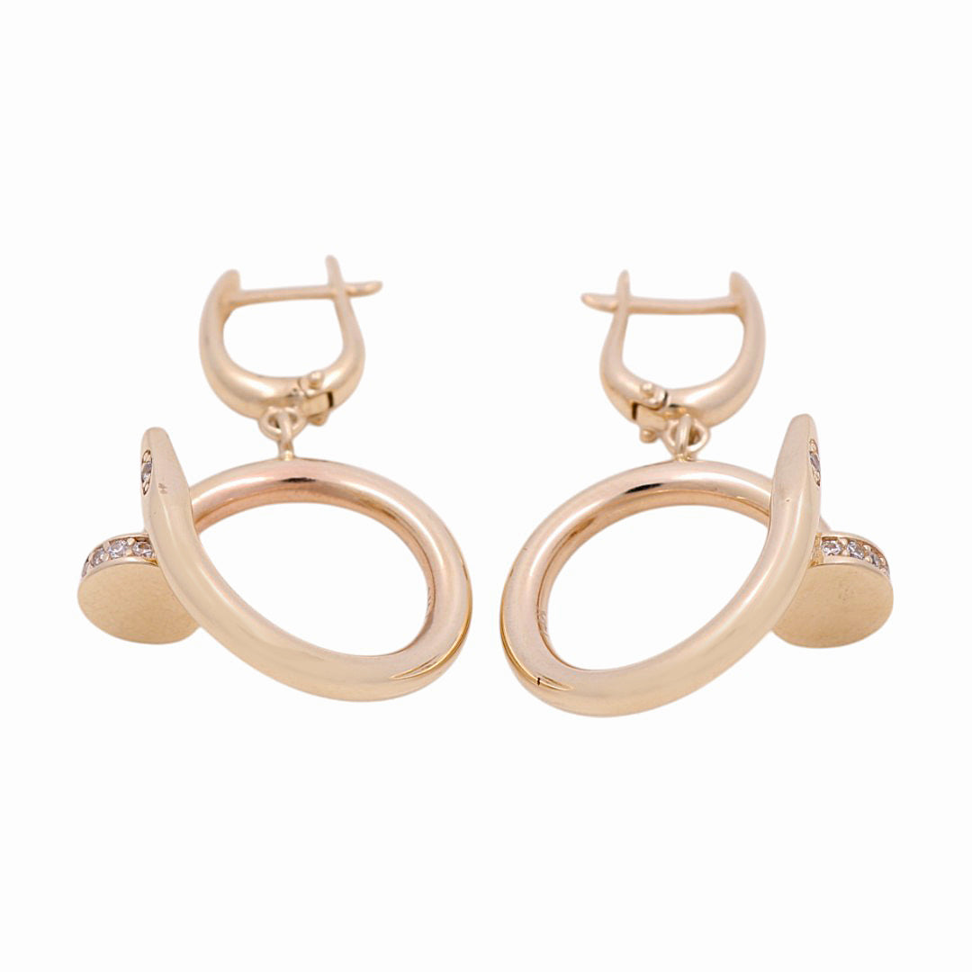 14K Yellow Gold Nail Women's Drop Earrings / Stone: CZ / Weight: 5.0 GR / DPED4NL