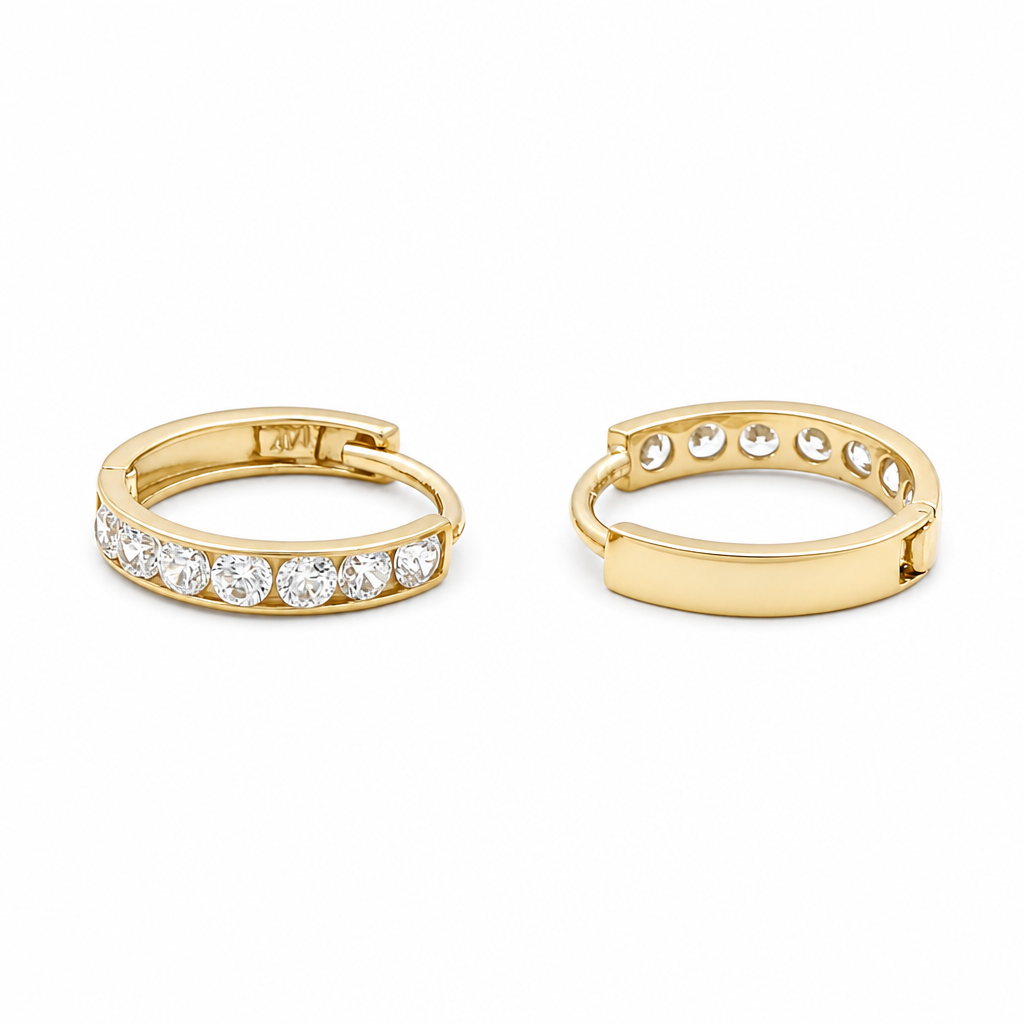 14K Yellow Gold Small Hoops Earrings with Cz / Size: Small / 12515000