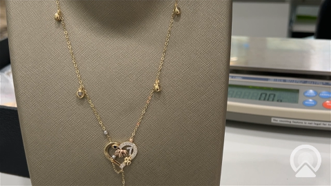 14K Yellow, White and Rose Gold Lucky Heart Women's Necklace With Butterfly Pendant / Size:18" / Weight: 7.3GR / Stone: Cz / CONK3T4HR-2