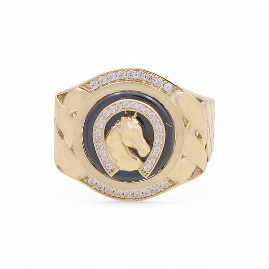10K Yellow Gold Horseshoe RD Men’s Ring with Onyx Stone / CZ / Size 11 / Weight: 9.5 GR / BPMR0HS