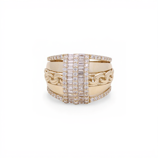 10K Yellow Gold Fashion Baguette Ring with White Stones and Chinese Design / Size: 7.5 / Weight: 4.7 GR / CQWR0FS-13