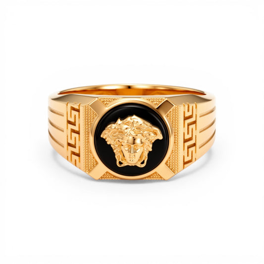 10K Yellow Gold SQ Medusa Men's Ring with Onyx  / Size: 11 / Weight: 4.2 GR / CQMR0VS