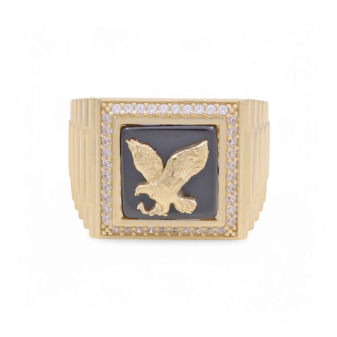 10K Yellow Gold Eagle SQ Men’s Ring with Onyx Stone / CZ / Size 11 / Weight: 10 GR / BPMR0EG-1
