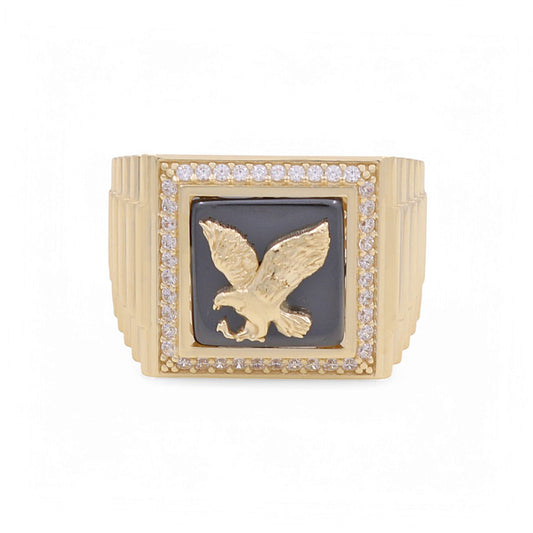 10K Yellow Gold Eagle SQ Men’s Ring with Onyx Stone / CZ / Size 11 / Weight: 10 GR / BPMR0EG-1