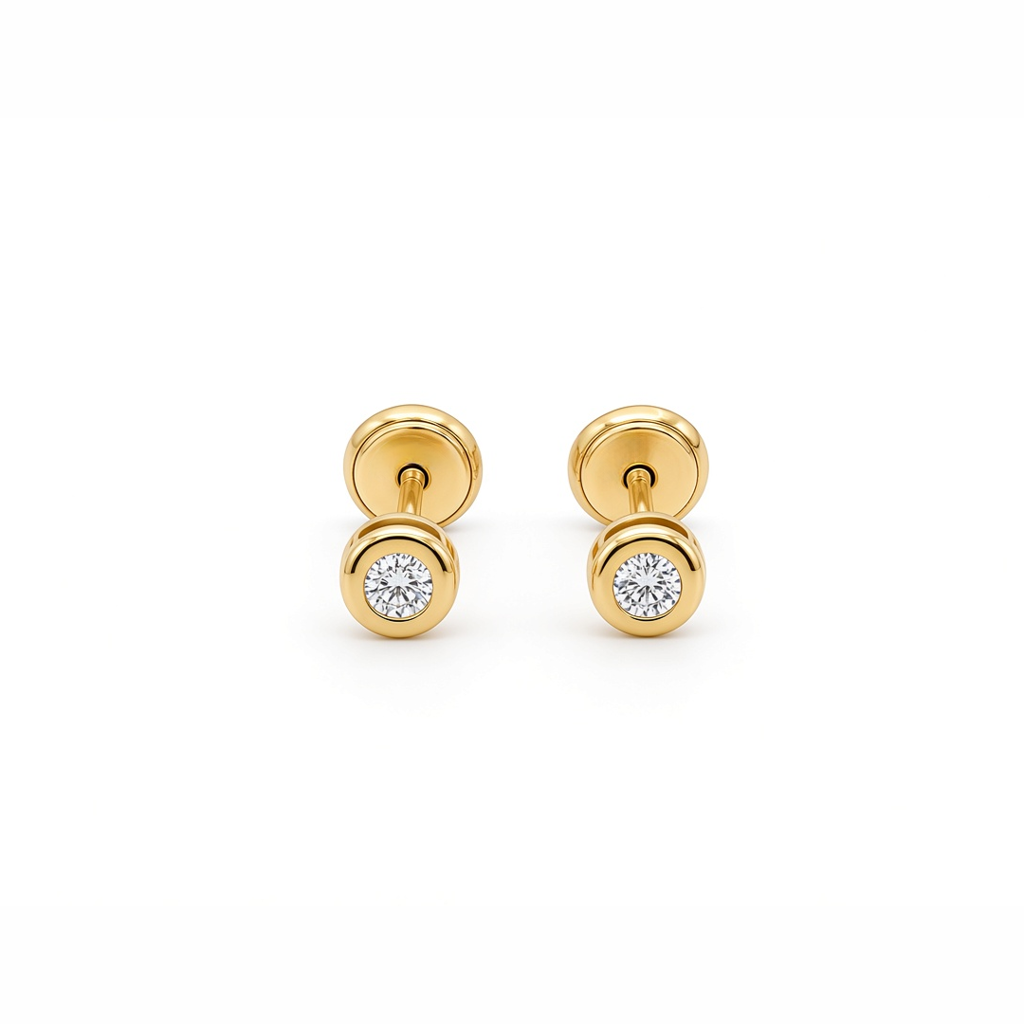 14K Yellow Gold Fashion Stud Earrings with Cz Stone / 6-196801PS2