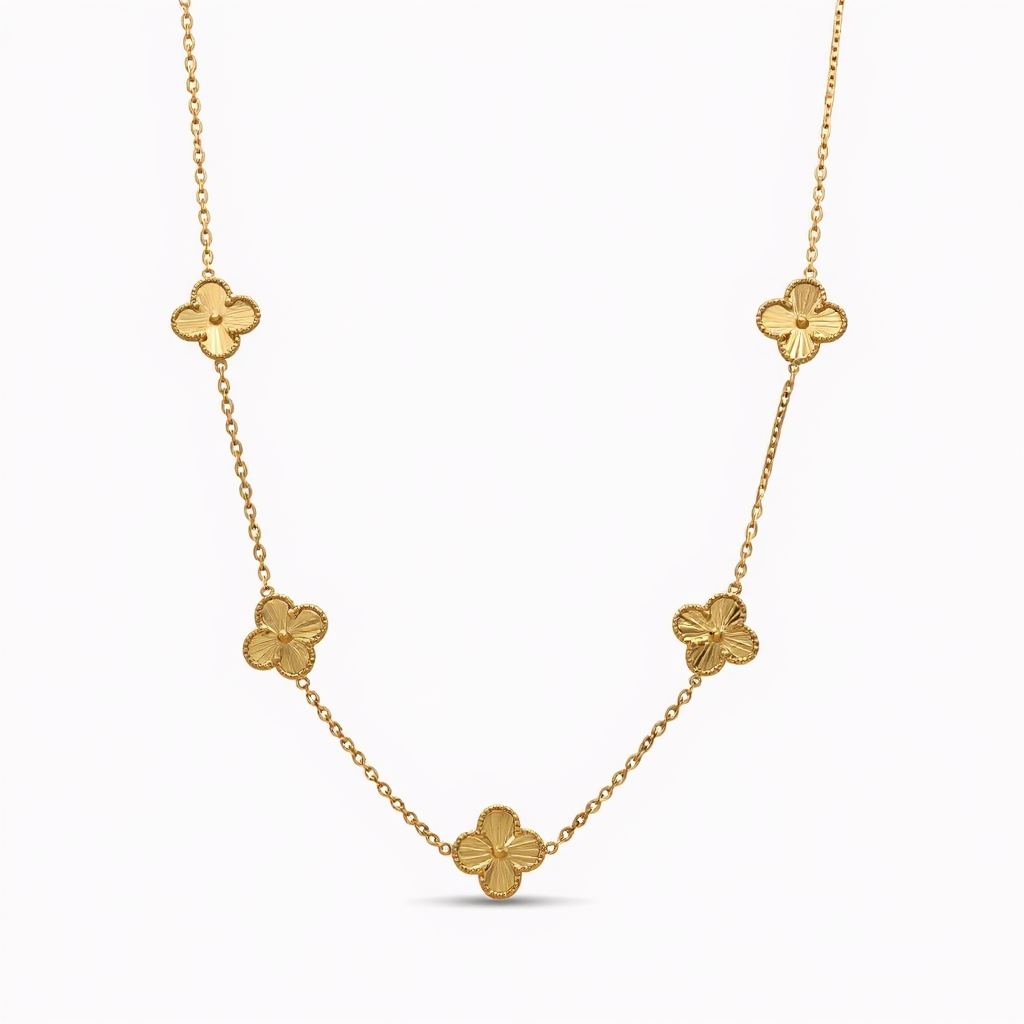 14K Yellow Gold Eleven Clovers Women's Necklace / Size: 32" 14MM / Weight: 16.9 GR / DONK4CLV-4
