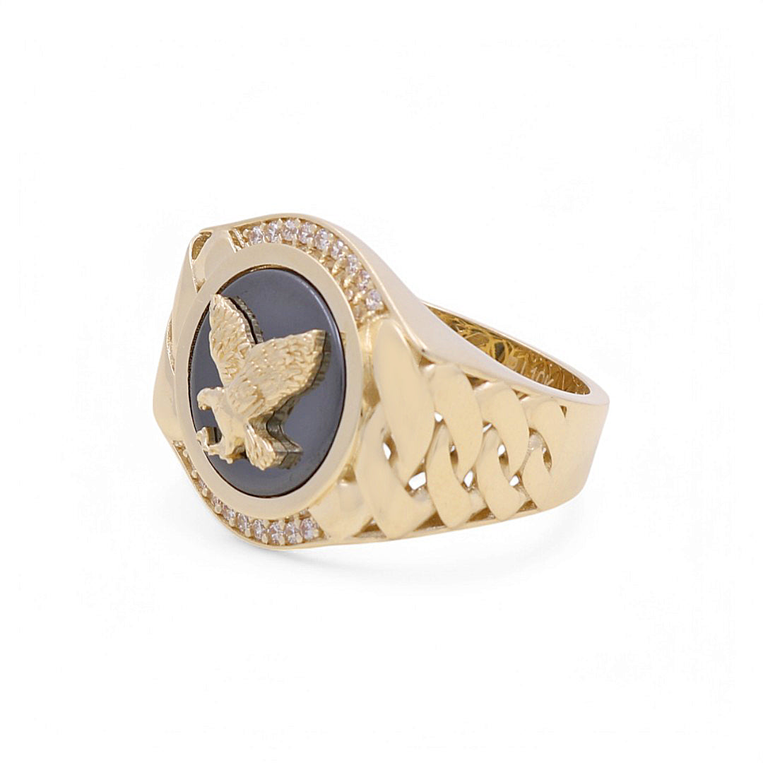 10K Yellow Gold Eagle RD Men’s Ring with Onyx Stone / CZ / Size 10 / Weight: 8.9 GR / BPMR0EG