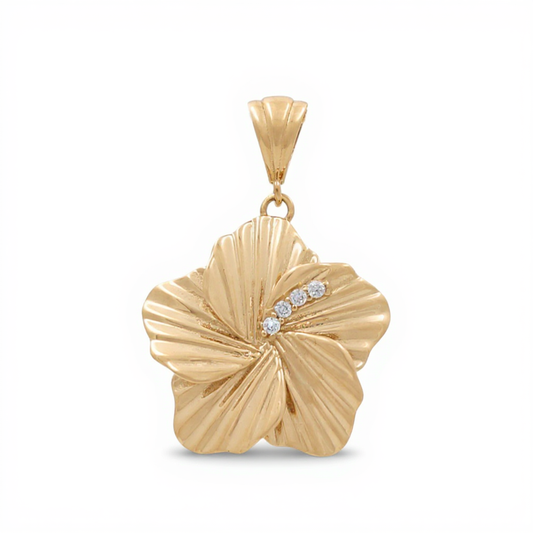 14K Yellow Gold Flower Pendant with White Stone / Weight: 2.7 GR / DQPD4FL