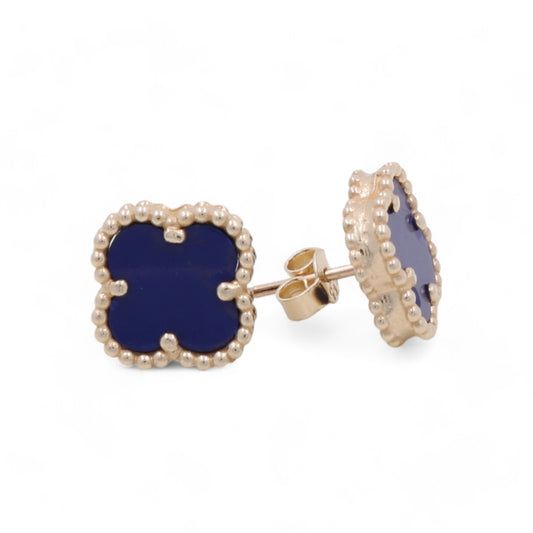 14K Yellow Gold Women’s Blue Clover Stud Earrings / Weight: 3.0 GR / BOES4CLV-2