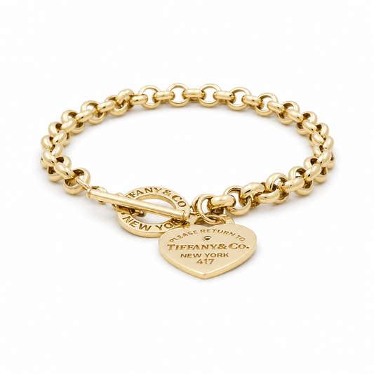 10K TF Yellow Gold Women's Heart Rolo Bracelet With Cz / Size: 7.5" / Weight: 8.7 GR / DQWB0HR-4