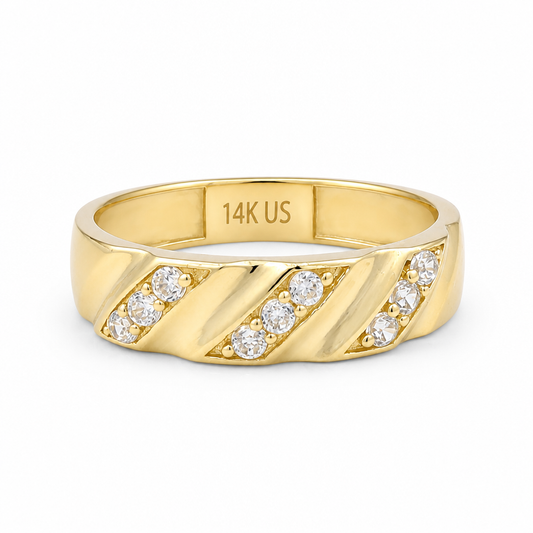14K Yellow Gold Men's Wedding Band / Stone: Cz / Size: 10 / Weight: 2.8 GR / KEEMWB4BS-37