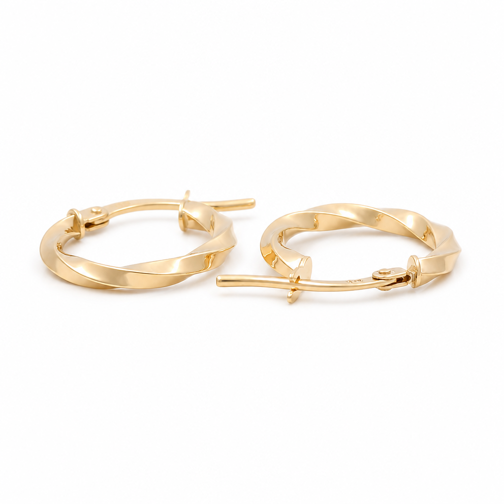 14K Yellow Gold Fashion Twist Hoops Earrings / Size: 2mm 10mm / Weight: 0.8GR / 240-00731