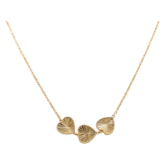 14K Yellow Gold Three Hearts Women's Necklace with Diamond Cut Design / Size: 17 " / Weight: 7.6 GR / CONK4HR-3