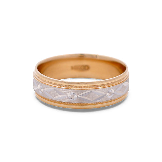14K Yellow and White Gold Men’s Wedding Band with Design / Size: 10 / Weight: 5 GR / DEEMWBTT4DS-1