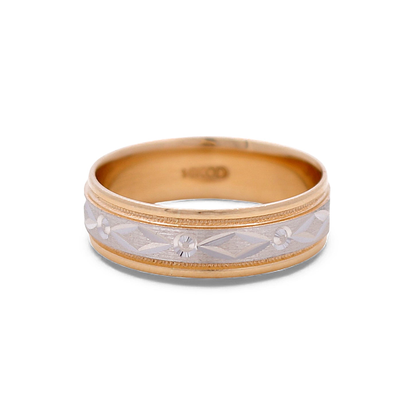 14K Yellow and White Gold Men’s Wedding Band with Design / Size: 10 / Weight: 5.1 GR / DEEMWBTT4DS-1