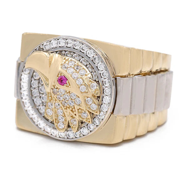 COMR4SQTTEGCZ 14k C Cz Size 10sz Weight 17.7gr Two Tone Cuadrado Eagle Mens Ring with Cz