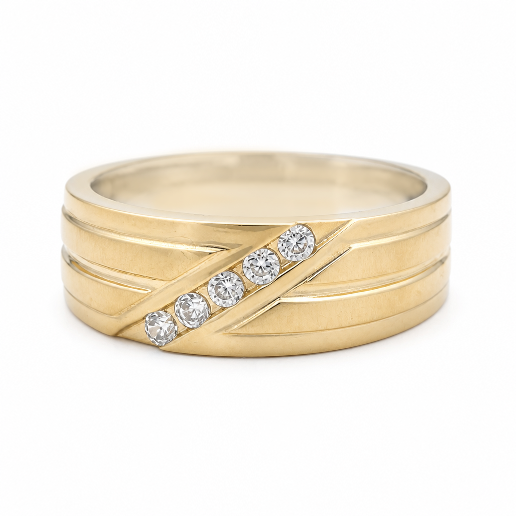 14K Yellow Gold Men's Wedding Band / Size:10 / Stone: Cz / Weight: 4.5 GR / KEEMWB4BS-34