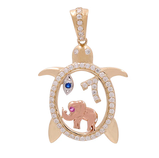 14K Yellow, White and Rose Gold Turtle Pendant / Cz / Weight: 2.2 GR / CCPD4TG-1