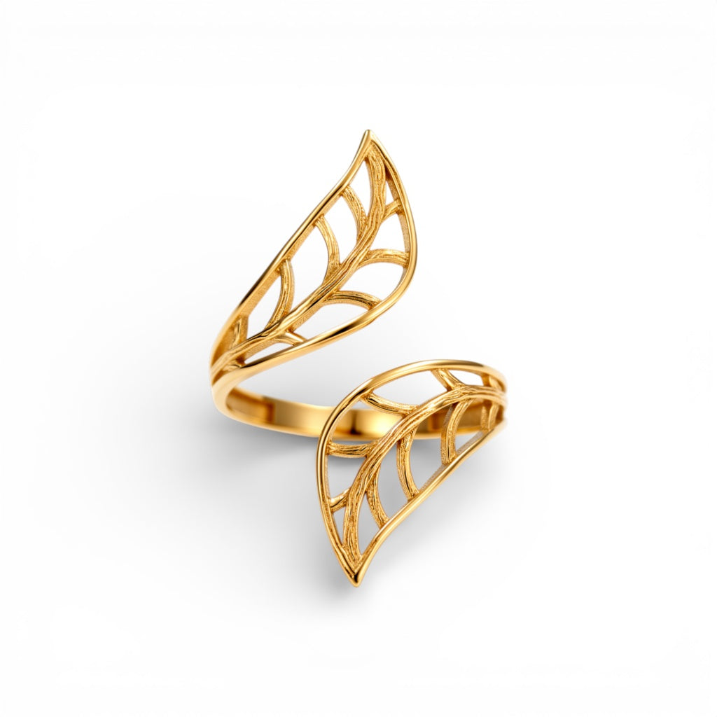 10K Yellow Gold Leaves Women's Ring / Size: 8 / Weight: 2.2 GR / DQWR0FS-62