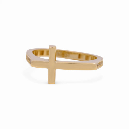 14K Yellow Gold Women’s Cross Ring with CZ / Size: 6.5 / Weight: 1.9 GR / KOWR4CS