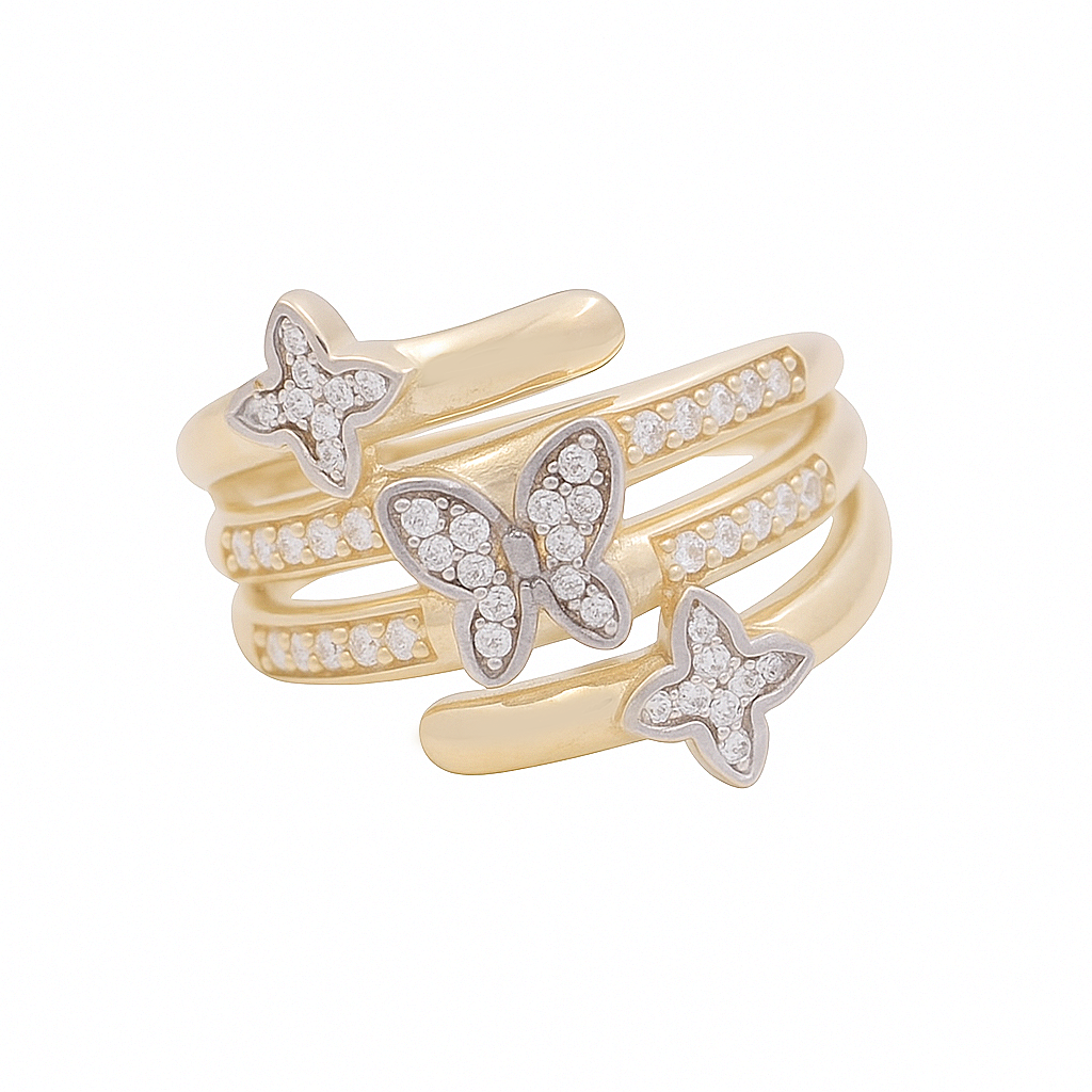 14K Yellow Gold Women's Butterfly Ring / CZ / Size: 7.5  / Weight: 4.4 GR / DOWR4BT-1