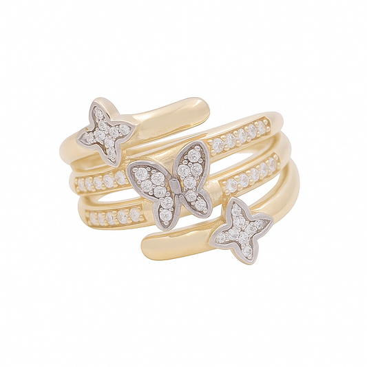 14K Yellow Gold Women's Butterfly Ring / CZ / Size: 7.5  / Weight: 4.4 GR / DOWR4BT-1