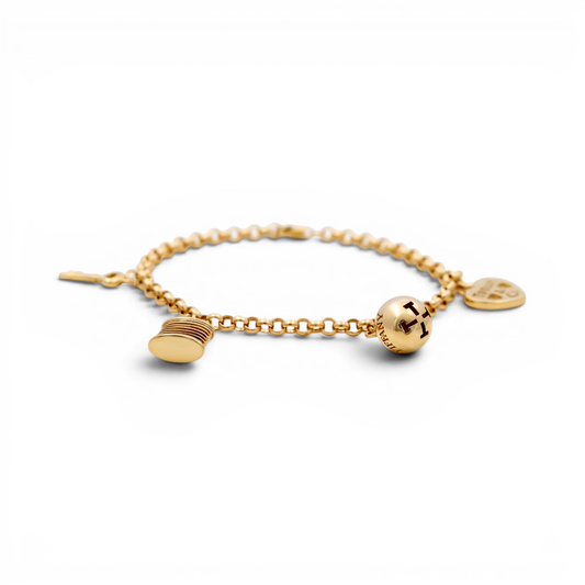 10k Yellow Gold Rolo Women's Bracelet with Hanging Charms / Size: 7.5" / Weight: 5.9 GR / DQWB0RL