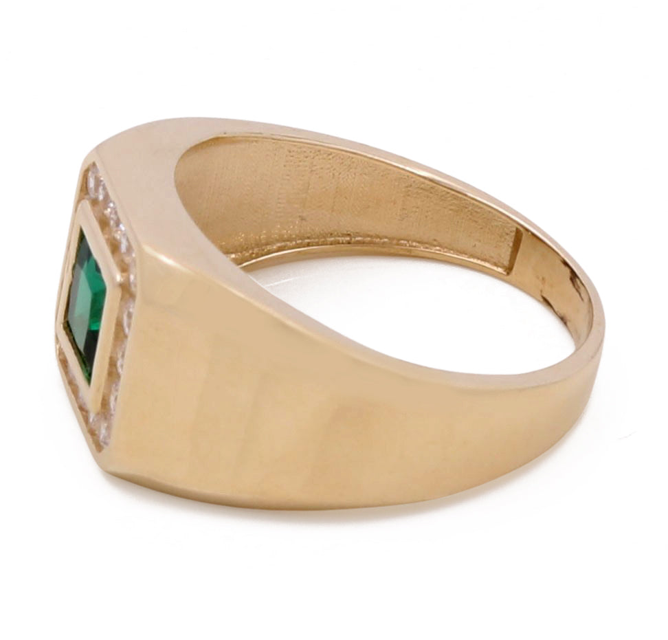 14K Yellow Gold Fashion Men's Ring with Green Stone / CZ / Size 10.5  / Weight: 7.3 GR / CCMR4FS-2