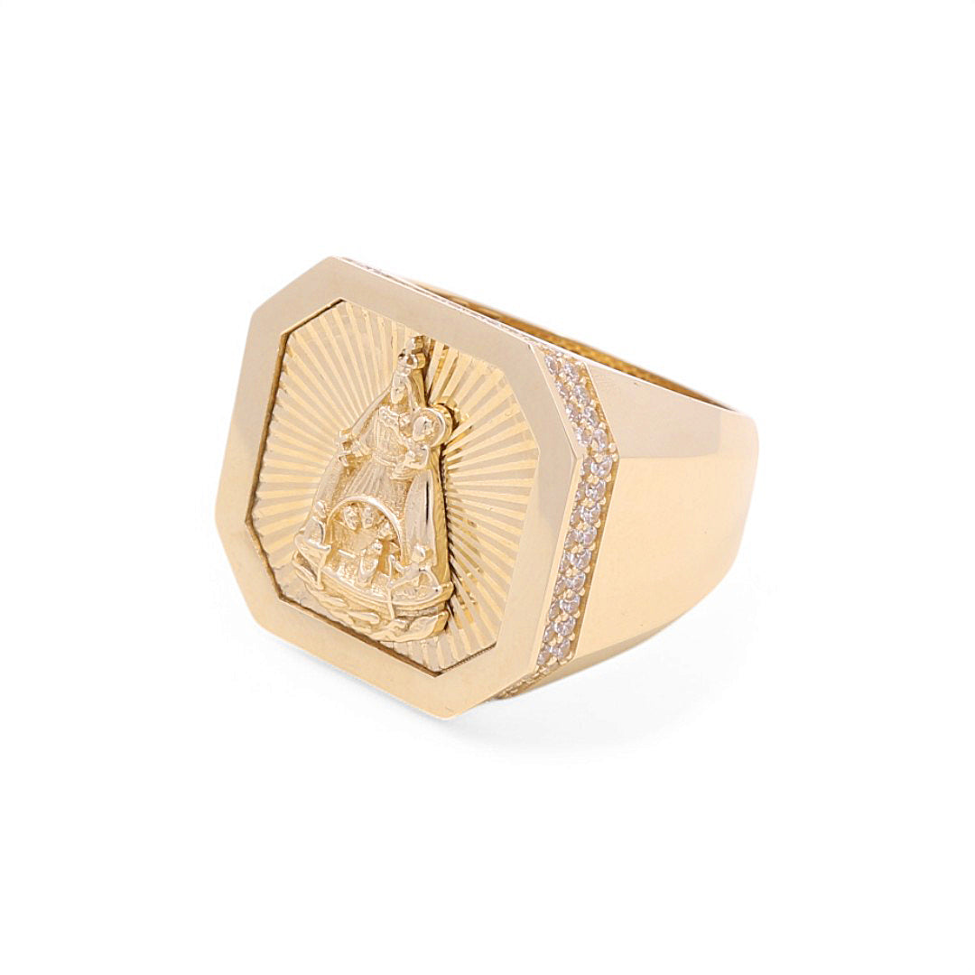 14K Yellow Gold Virgen de la Caridad Men’s Ring with Cz / Size 12 / Weight: 13 GR / DOMR4VC
