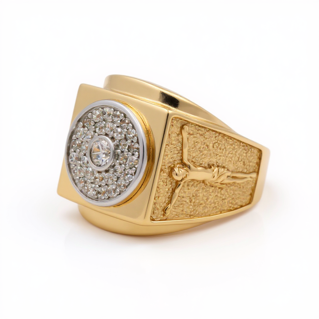 14K Yellow and White Gold Christ Men’s Ring with White Stones / Size 11 / Weight: 7.6 GR / DOMRTT4CR