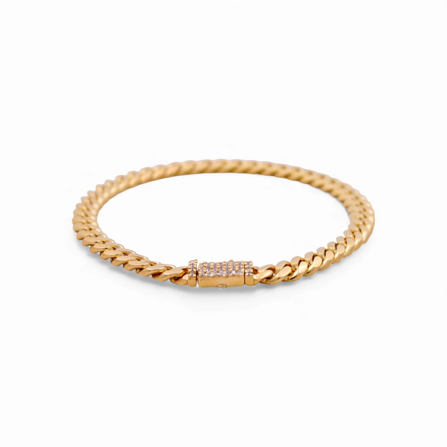 10K Yellow Gold Solid Fashion Cuban Link Bracelet with Cz / Size: 5mm 6.5" / Weight: 11.7 GR / SCCAWB0CL5-6.5