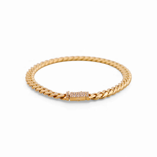 10K Yellow Gold Solid Fashion Cuban Link Bracelet with Cz / Size: 5mm 6.5" / Weight: 11.7 GR / SCCAWB0CL5-6.5