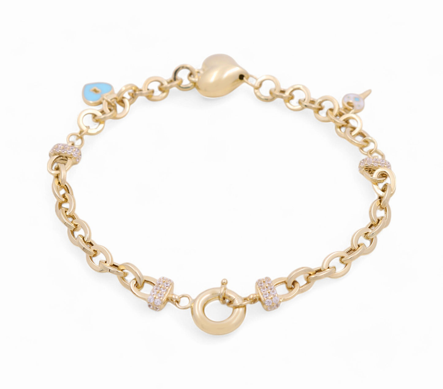 14K Yellow Gold Women's Fashion Heart Bracelet / CZ / Size: 7.5" / Weight: 6.2 GR / P78B-37