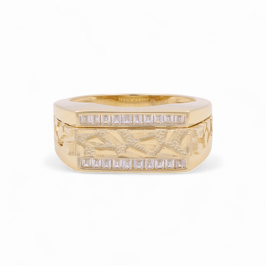 14K Yellow Gold Fashion Men's Ring with CZ / Size: 10 / Weight: 7.6 GR / KEEMR4FS-13