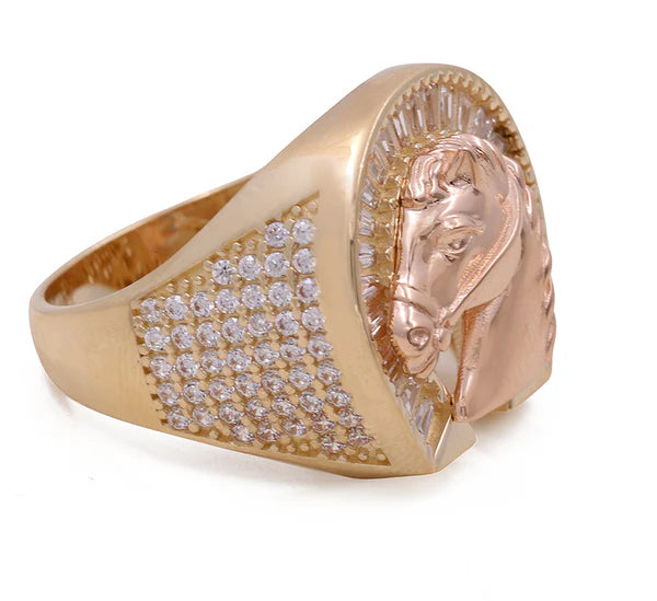 14K Yellow and Rose Gold Men’s Rings Horse Shoe / CZ / Size 10.5 / Weight: 8.2gr/ COMR4FS-23
