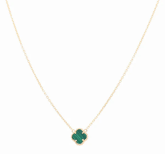14K Yellow Gold Women's Necklace with One Green Clover / Size: 18” 12MM / Weight: 5 GR / BONK4CLV-11