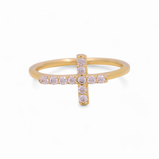 10K Yellow Gold Cross Women's Ring with Cz / Size: 7 / Weight: 2.1 GR / P03R-2238
