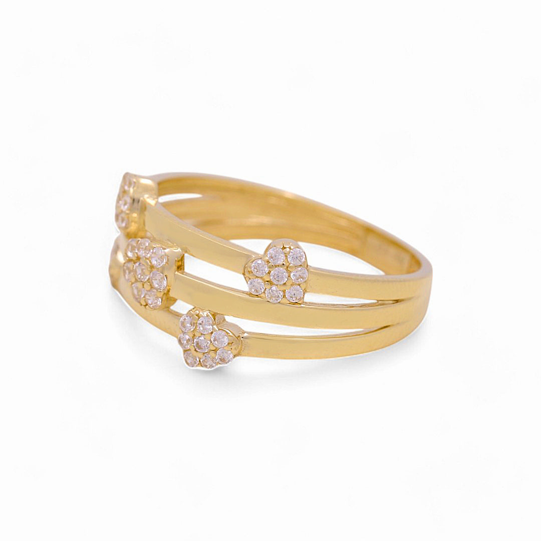 10K Yellow Gold Women's Five Heart Ring with Cz / Size: 7 / Weight: 2.1 GR / P03R-3975