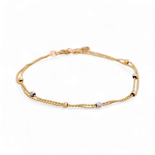 14K Yellow and White Gold Fashion Link Bracelet with Diamond Cut Balls / Size: 7” / Weight: 1.7 GR / DQWBTT4BLL