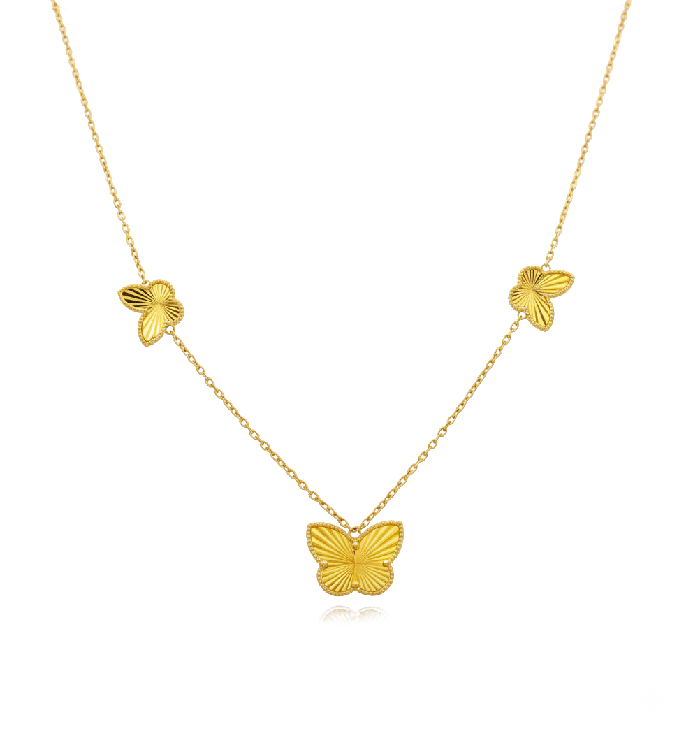 14K Yellow Gold Three Butterflies Women's Necklace with Diamond Cut / Size: 17” / Weight: 7.3 GR / CONK4BF-1