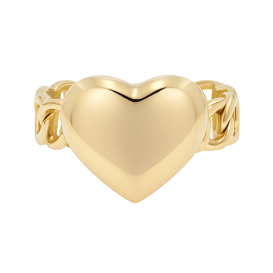 10K Yellow Gold Women's  Heart Ring with Chinese Link / Size: 7 / Weight: 2.5 GR / COWR0HR