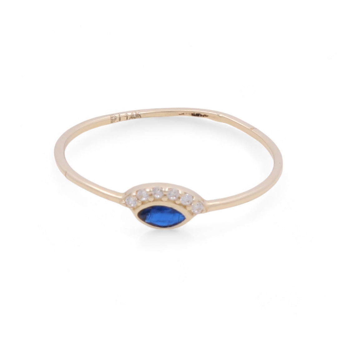 14K Yellow Gold Women’s Blue Stone Ring / CZ /  Weight: 0.6 GR / COWR4FS-114
