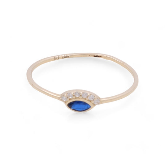 14K Yellow Gold Women’s Blue Stone Ring / CZ /  Weight: 0.6 GR / COWR4FS-114