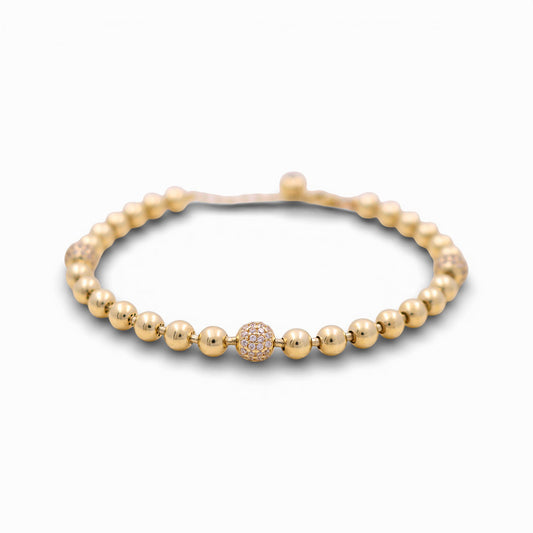 10k Yellow Gold Fashion Women's Bracelet with Balls and Cz / Size: 8" / Weight: 8.5 GR / DQWB0BLL-1